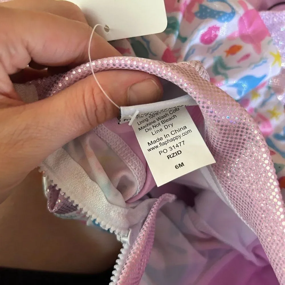 NWT FlapHappy 6M UPF 50+ Rashguard Swimsuit Mermaid‎ Fish Glitter Pink Baby